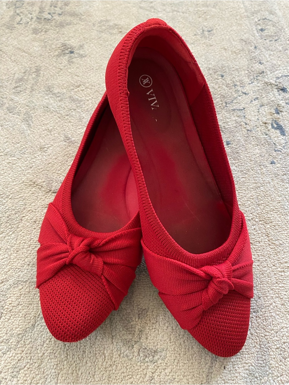 Vivaia Bibi Knotted Flats 38 Red Almond Toe Washable